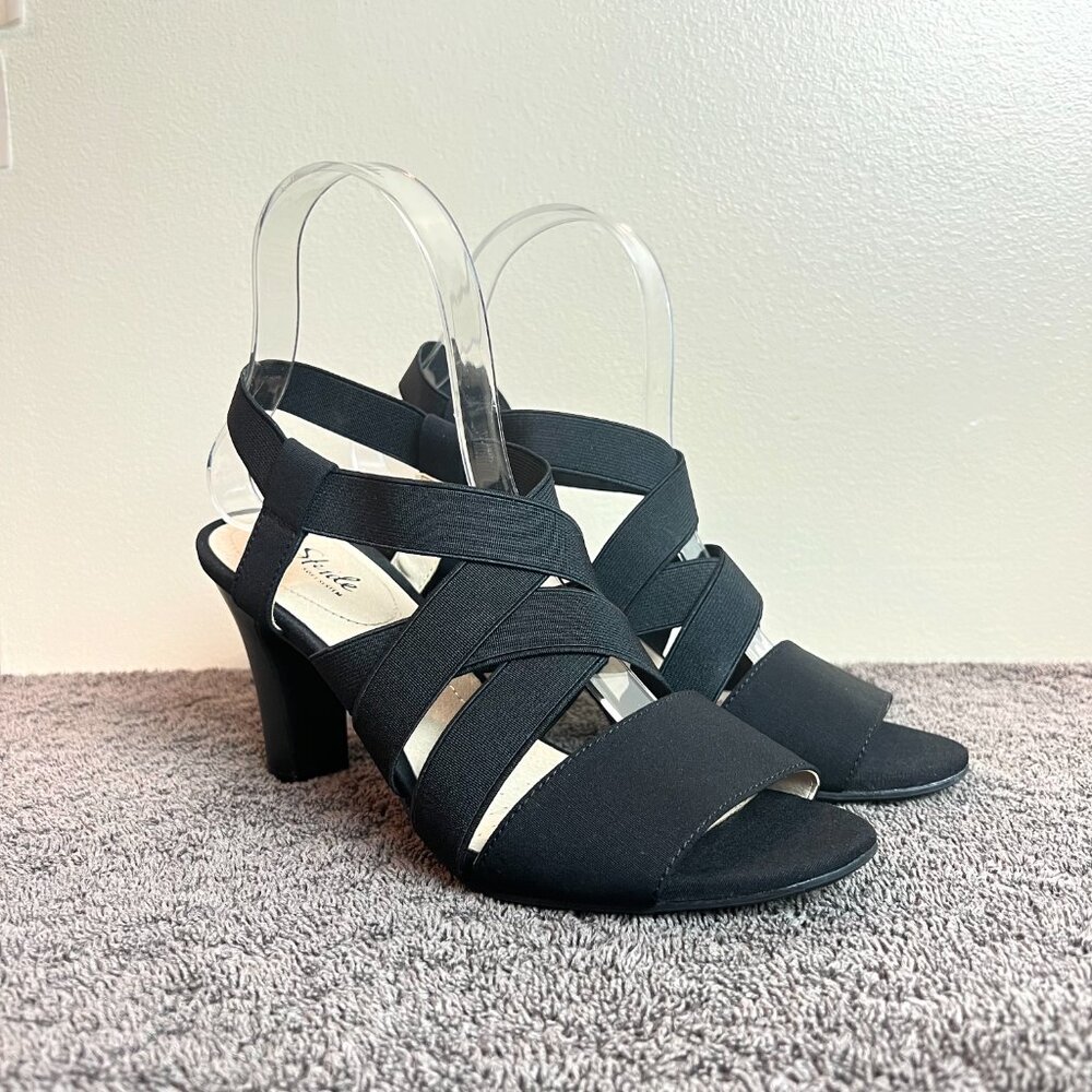 7W 7 WIDE WIDTH Lifestride Womens Charlotte Black Strappy Heels Sandals‎ Shoes